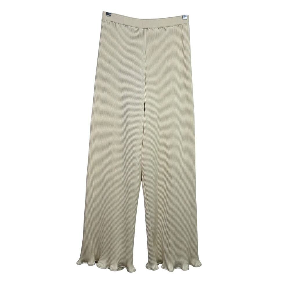 Christenfeld of California VTG 70s Ribbed Accordian Flare Pull On Off White Pant